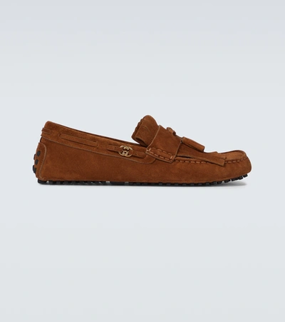Gucci Ayrton Kilty Suede Tasselled Driving Shoes In Brown