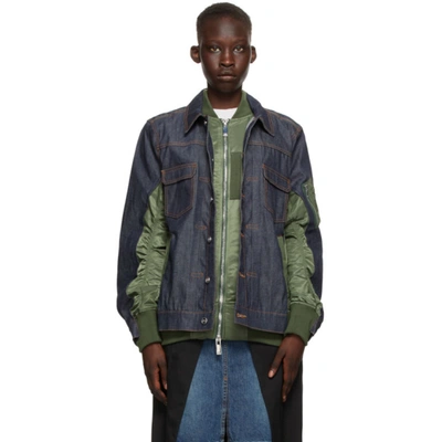 Apc Indigo & Khaki Sacai Edition Denim Eimi Jacket In Jaa Khaki