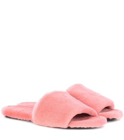The Row Ellen Flat Mink Fur Slide Sandals In Pink