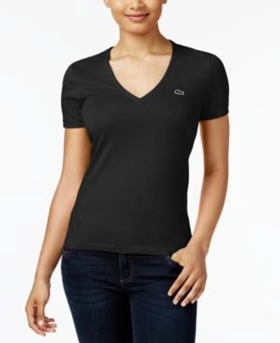 Lacoste Cotton V-neck T-shirt In Black