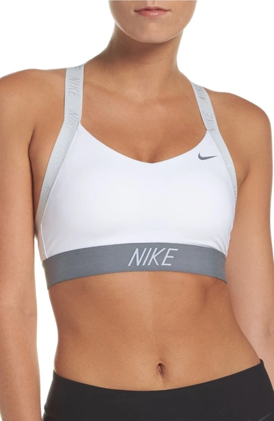 Nike Indy Logo Light Support Performance Sports Bra In White/ Pure  Platinum/ Grey | ModeSens