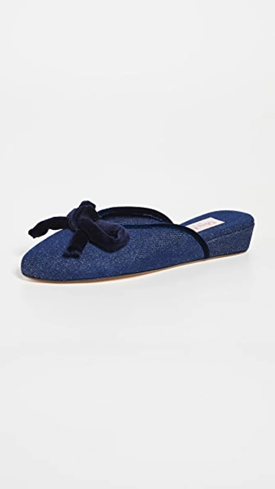 Olivia Morris At Home Daphne Bow Slipper In Recycled Denim In Blue