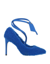 Off-white Leather-trimmed Shearling Pumps In Blue