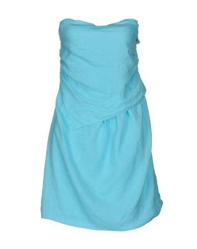120% Lino Short Dress In Sky Blue