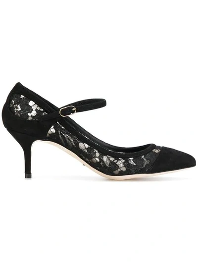 Dolce & Gabbana Lace And Suede Mary Jane Pump In Black