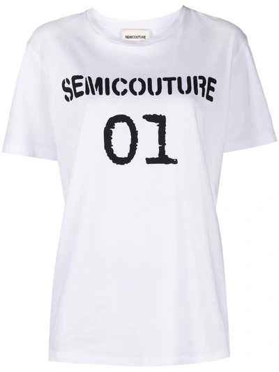 Semicouture Noemie Cotton T-shirt With Logo Print In White