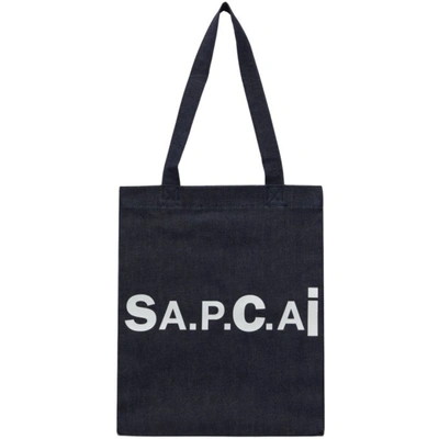 Apc Sacai Holly Logo-print Nylon-trimmed Denim Tote Bag In Dark Navy