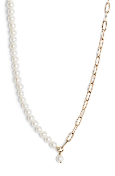 Poppy Finch Pearl Chain Link Choker In Yellow Gold/ Pearl