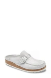 Birkenstock Buckley Clog In Silver Suede Leather