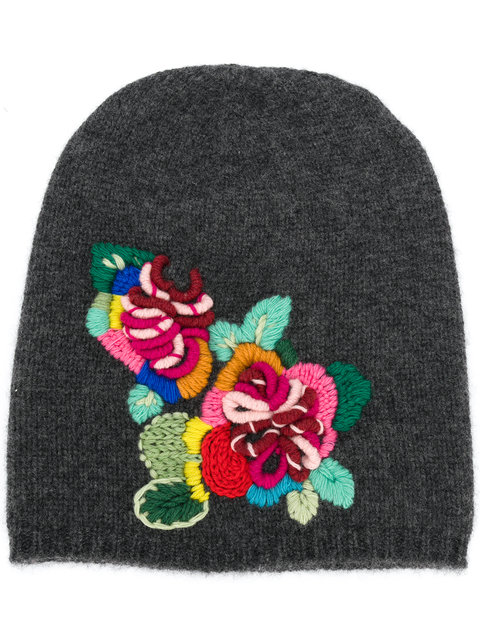 Ermanno Scervino Floral Embroidered Beanie Hat | ModeSens