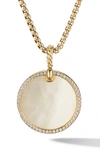 David Yurman Dy Elements Disc Pendant In 18k Yellow Gold With Mother-of-pearl & Pav Diamond Rim In Mother Of Pearl