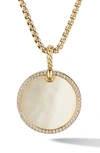 David Yurman Dy Elements Disc Pendant In 18k Yellow Gold With Mother-of-pearl & Pav Diamond Rim