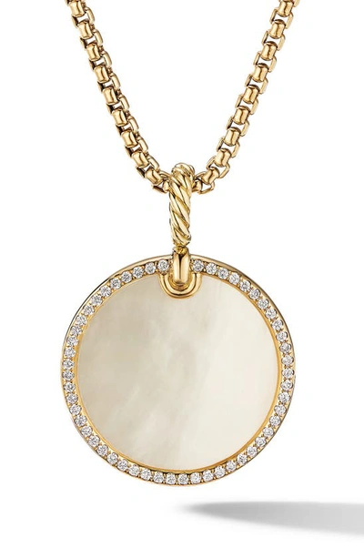 David Yurman Dy Elements Disc Pendant In 18k Yellow Gold With Mother-of-pearl & Pav Diamond Rim In Mother Of Pearl