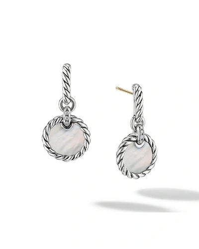 David Yurman Sterling Silver Dy Elements Drop Earrings With Mother-of-pearl & Diamonds In Mother Of Pearl