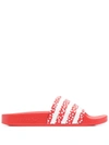 Adidas Originals Adidas Women's Adilette Print Slide Sandals In White/ Vivid Red/ White