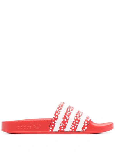 Adidas Originals Adidas Women's Adilette Print Slide Sandals In White/ Vivid Red/ White