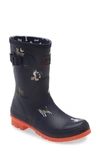 Joules Print Molly Welly Rain Boot In Navy Beach Dogs