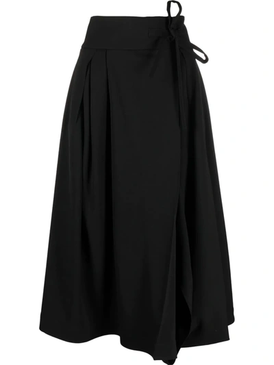 Chloé Draped Tie-waist Wool-twill Skirt In Schwarz