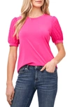 Cece Puff Sleeve Mix Media Knit Top In Magenta Glow