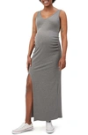 Stowaway Collection Maxi Rib-knit Maternity Dress In Charcoal
