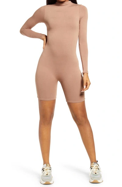 Naked Wardrobe The Nw All Body Long Sleeve Romper In Coco