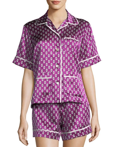 Olivia Von Halle Milllicent Billie Silk Shortie Pajama Set In Purple Pattern