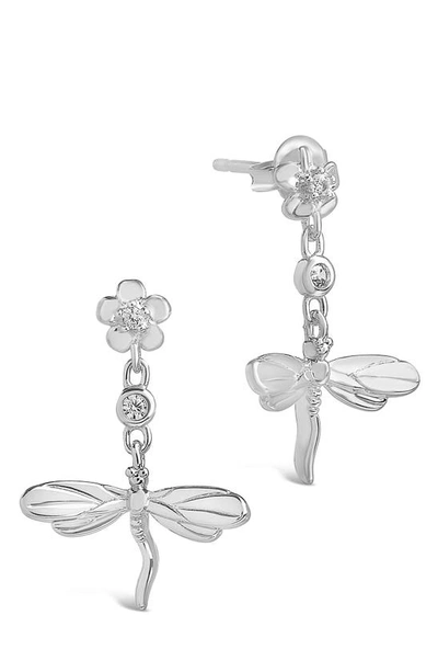 Sterling Forever Cz Dragonfly Dangle Earrings In Grey