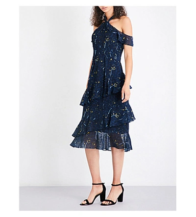 Whistles Wheatsheaf Cold-shoulder Fil-coup Dress In Navy