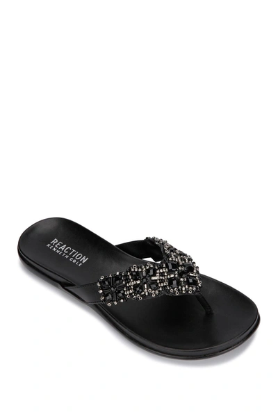 Kenneth Cole Reaction Glam-athon Womens Faux Leather Thong Flip-flops In Black