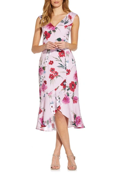 【海外限定】AdriannaPapell ドレス☆Adrianna by Floral Flounc Adrianna Papell Floral-print Flounce Midi Dress In Pink