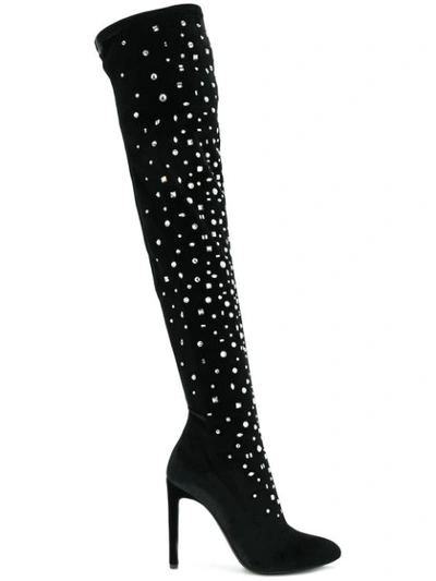 Giuseppe Zanotti Crystal Velvet Over-the-knee Boots In Nero