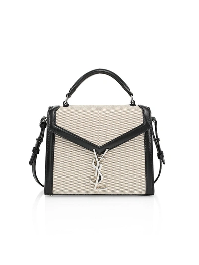 Saint Laurent Cassandra Mini Cotton-canvas And Leather Cross-body Bag In Natur/beige/nero