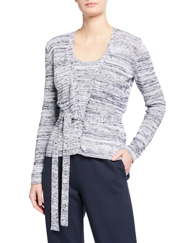 Max Mara Fleur Marbled Knit Belted Cardigan In Navy