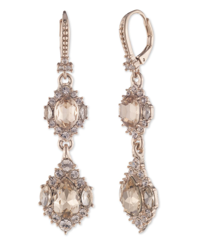 Marchesa Rose Gold-tone Crystal Cluster Flower Double Drop Earrings