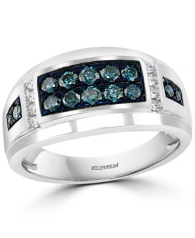 Effy Collection Effy Men's Blue Diamond (5/8 Ct. T.w.) & White Diamond (1/10 Ct. T.w.) Ring In 14k White Gold