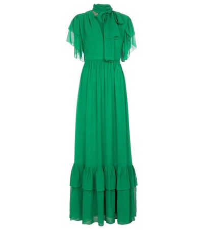 Gucci Green Ruffle-detail Chiffon Dress