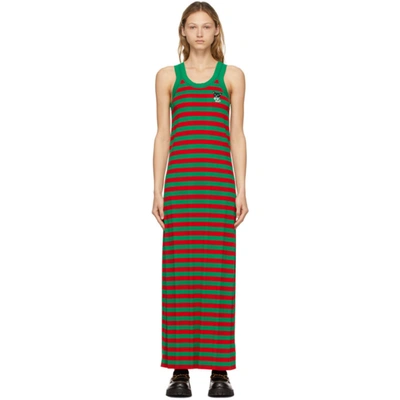 Gucci Cat-embroidered Striped Cotton-jersey Dress In 3343 Green/red