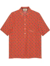 Gucci Gg Hexagon Silk Crepe Bowling Shirt In Orange