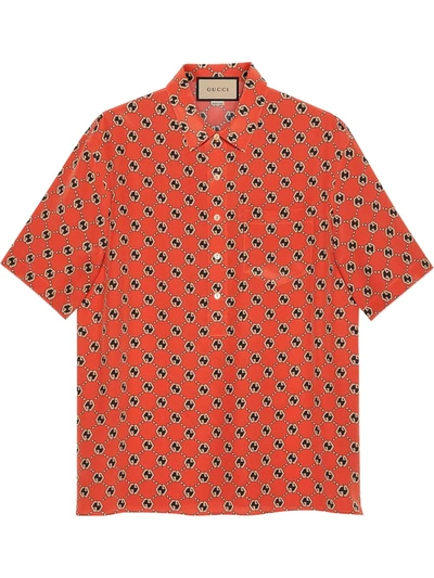 Gucci Gg Hexagon Silk Crepe Bowling Shirt In Orange