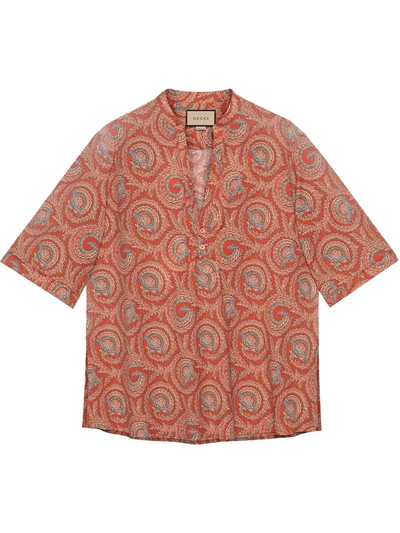 Gucci Paisley-print Short-sleeve Shirt In Orange