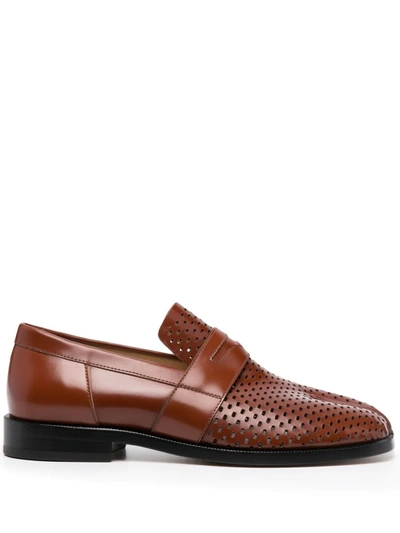 Maison Margiela Perforated Tabi Loafers In Brown