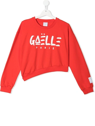 Gaelle Paris Teen Logo-print Asymmetric Sweatshirt In Red
