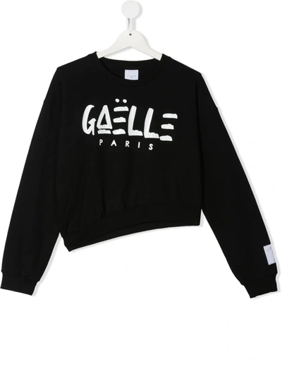 Gaelle Paris Kids' Logo-print Asymmetric Sweatshirt In Black