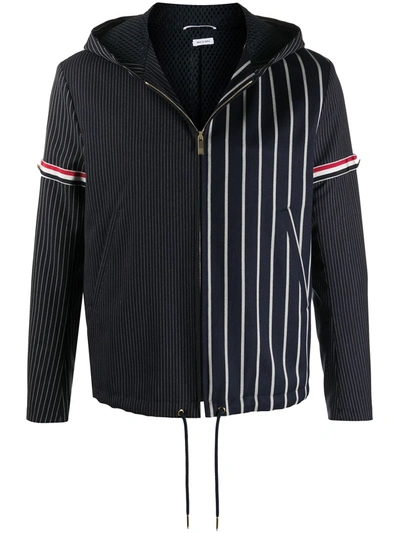 Thom Browne Tricolour Striped Wool-blend Hooded Jacket In Blue