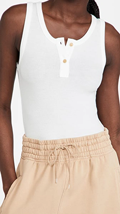 Vince Ribbed Henley Tank Top In Off White