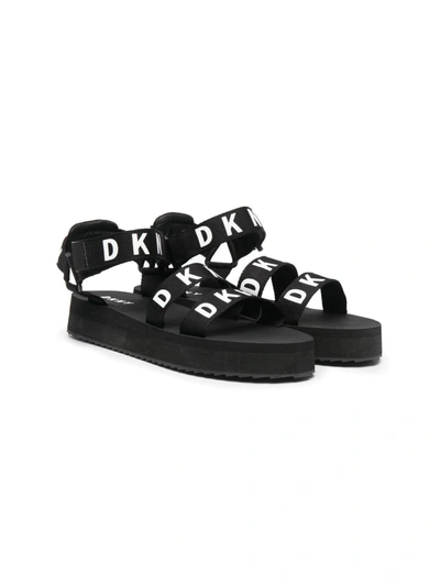 Dkny Teen Logo Print Strappy Sandals In Black