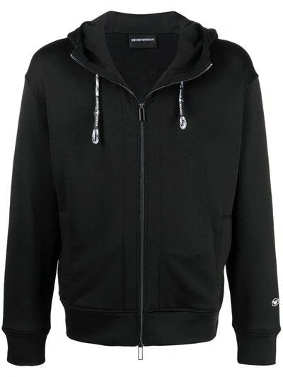 Emporio Armani Logo-patch Zip-up Hoodie In Black