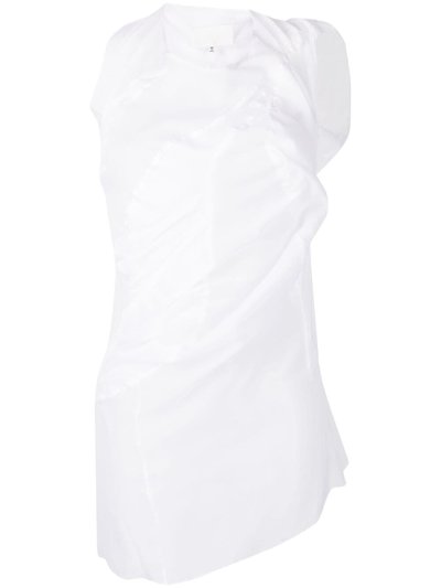 Maison Margiela Sheer Ruched Asymmetric Top In White