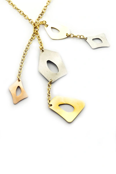 James Cavolini Italy Tri-color Ip Gold Stainless Steel Multi-pendant Necklace In Tri-tone