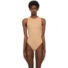 Skims Beige Jelly Sheer Crewneck Bodysuit In Clay